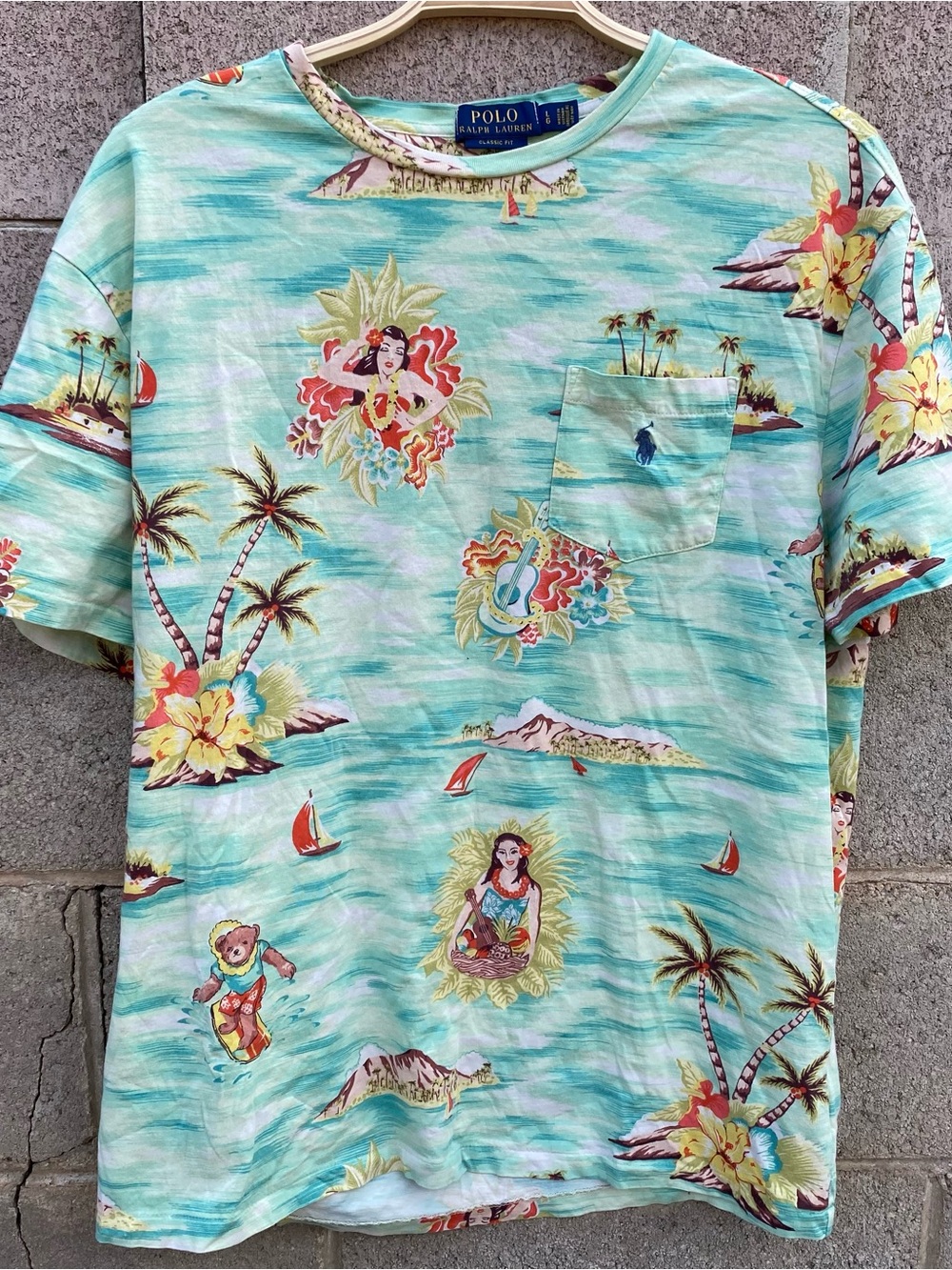 Polo Ralph Lauren T-Shirt Men's Large Multicolor Hawaiian Polo Bear Hula Girls